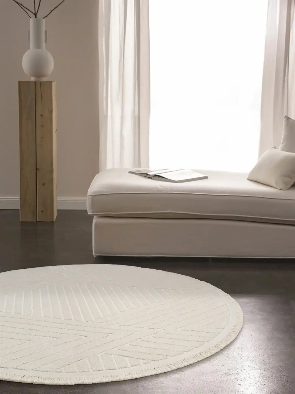 Sydney SDY01 Cream Round Plush Textured Living Room Machine Made Carpet